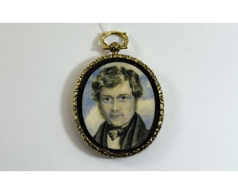 19thC Portrait Miniature, Depicting A Gent, Set In An Associated Gilt Metal Frame 60 x 45mm