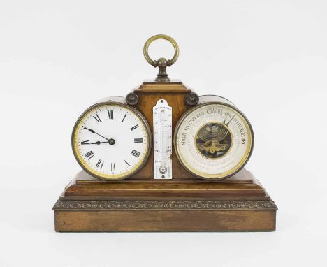 A SMALL LATE VICTORIAN DESK/CLOCK/BAROMETER. (with faults)