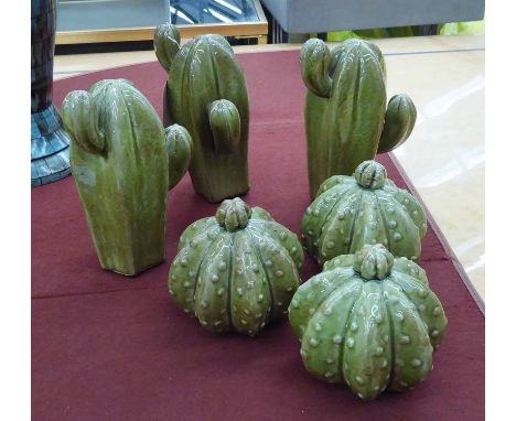 CERAMIC CACTI, a collection of six, 21cm H. (6)