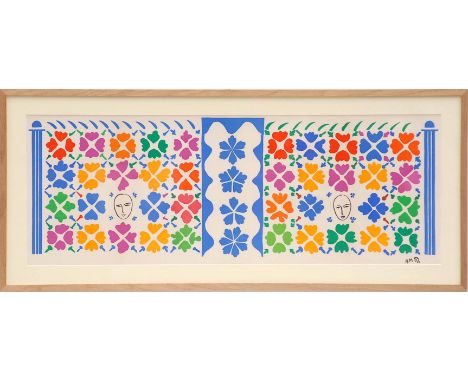HENRI MATISSE 'Decoration Masques', Lithograph from the 1954 edition after Matisse's cut outs, printed by Mourlot, 35cm x 95c