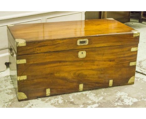 TRUNK, 19th century camphorwood and brass bound with rising lid and carry on handles, 103cm x 52cm x 49cm H.