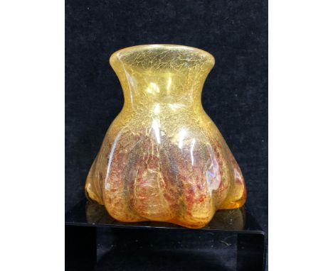 WMF Ikora - a glass elephant foot vase, uranium yellow with iron red mottling, 16cm high 