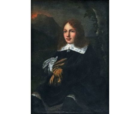 Follower of Cornelius Johnson (London 1593-1661 Utrecht), Portrait of a man in a white lace collar and with brown gloves in a
