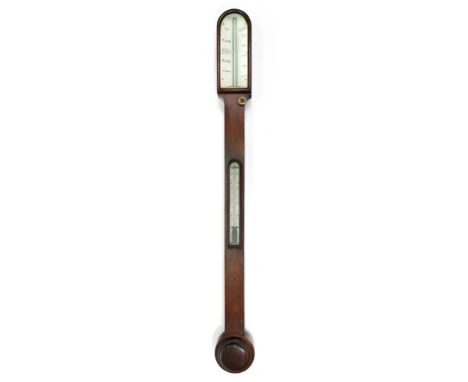 Vent Cheltenham; a Victorian rosewood case arched top stick barometer thermometer, with angled ivory plates, sliding vernier 