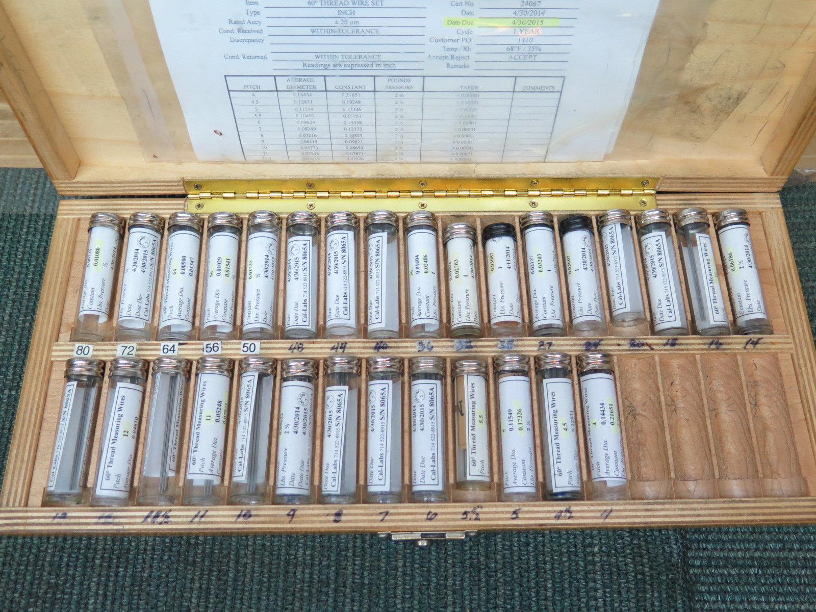 Deltronic Thread Pitch Wire Set 480 Pitch