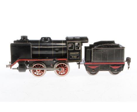 Märklin B-Dampflok R 880, Spur 0, Uhrwerk intakt, schwarz, mit Tender und gW, tw nachlackiert, LS und gealterter Lack, Z 3