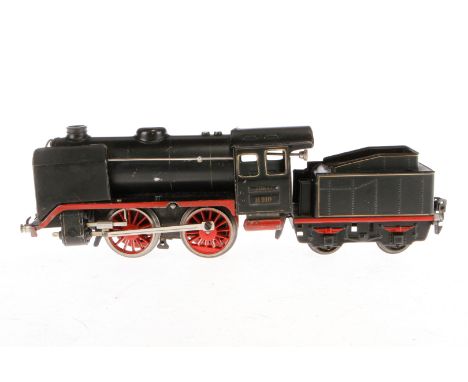 Märklin B-Dampflok R 910, Spur 0, Uhrwerk intakt, schwarz, mit Tender und gW, LS und gealterter Lack, Z 3