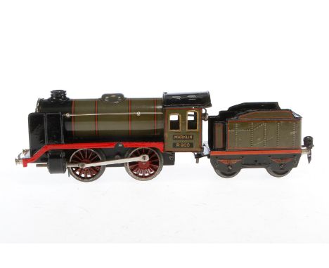 Märklin B-Dampflok R 900, Spur 0, Uhrwerk intakt, oliv/schwarz, mit Tender und kW, Schwarz- und Rotbereiche meist nachlackier