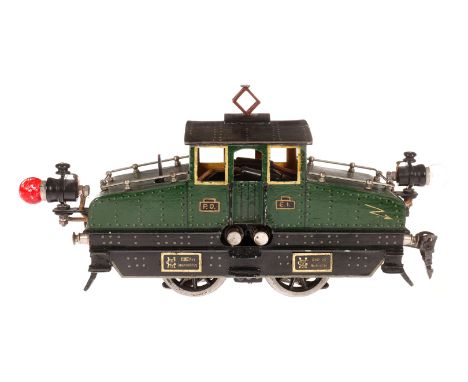 Märklin B Starkstrom-E-Lok, Spur 0, grün HL, je 1 el. bel. Stirnlampe, starrer Pantograph, kleine Ausbesserungen, Pantograph 