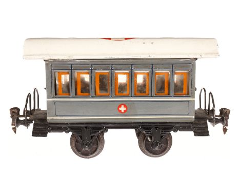 Märklin Saniwagen 1828 K, Spur 1, uralt, HL, mit Kücheneinrichtung, 2 AT, leichte Gebrauchsspuren, L 21,5, Z 2