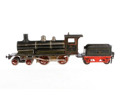 Märklin 2-B Dampflok E 1021, Spur 1, uralt, Uhrwerk intakt, HL, mit Tender, 3 imit. Stirnlampen, v+r, Bremse, langsam und sch