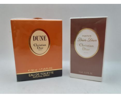 Christian Dior-A sealed bottle of Dior-Dior parfum 15ml and a sealed bottle of Dune Eau de Toilette natural spray 50ml. Locat