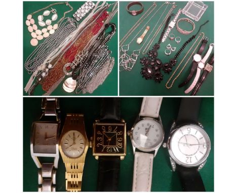 Late 20th Century and modern costume jewellery and watches to include gold tone rope twist chains, 3 dress rings and a gold t