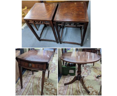 Small furniture to include a pedestal table, Pembroke table and a pair of modern Chinese style tablesLocation:If there is no 