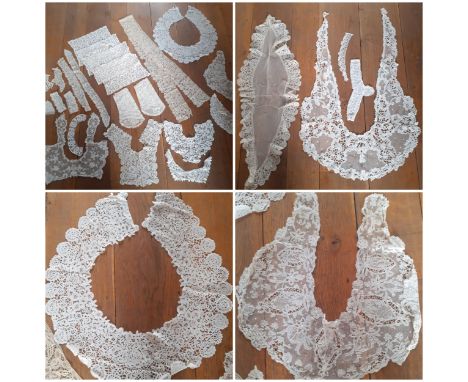 A quantity of vintage lace collars, sleeves, table mats and insertions to include a Honiton lace collar, Guipure lace panels 