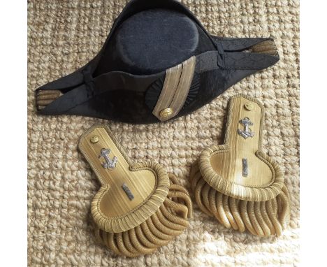 A 19th Century Schuelle Pepplerand Jostens Annapolis MD American naval officer's bicorn hat and a pair of French made gold co