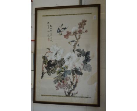 Shaou Youxuan, birds and flora, ink and watercolour painting on paper, laid on silk.
