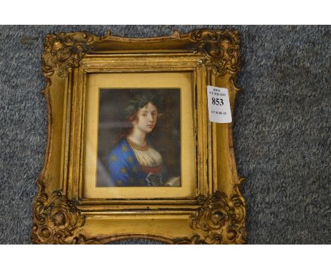 A good portrait miniature bust of a young lady wearing a laurel wreath.