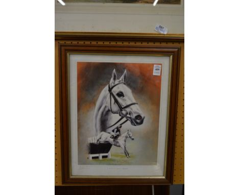 A colour print of the racing horse Desert Orchid.