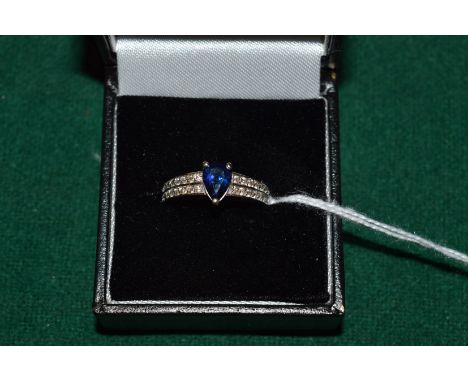 An 18ct white gold, diamond and sapphire ring.