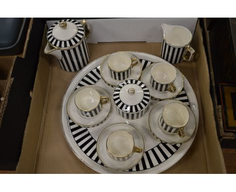 Stylish Continental part coffee service, black and white stripes with gilt rims.