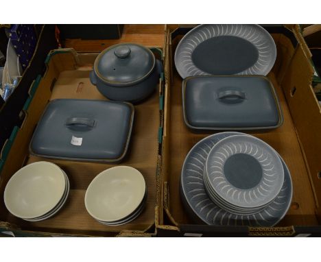 A quantity of Denby blue ground pottery dinnerware.