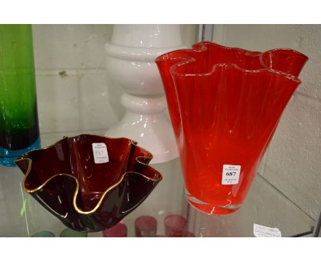 Two 'Handkerchief' glass vases.