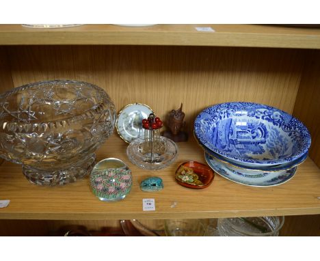Decorative china and glass to include a paperweight, pedestal bowl etc.