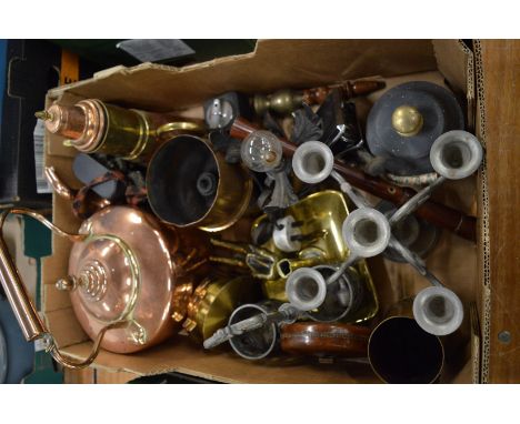 Box of metalware and various collectables.