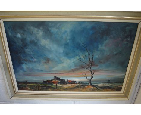 Raymond Klee, coastal landscape at twilight, oil on board, signed.