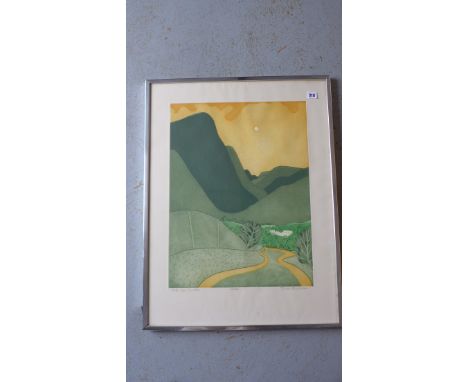 A John Brunsdon etching, Pass near Coniston, 68/150, signed and numbered by the artist with Christies blindstamp and C.O.A ve