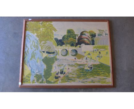 Edwin Ladell print of Clare College Bridge, Cambridge. Published by F Lyons Co Ltd in oak frame 81 x 106cm. Thirds series no 