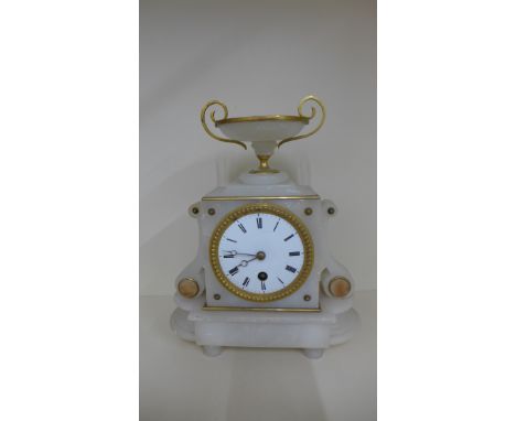 An alabaster mantle clock for restoration, 26cm tall 