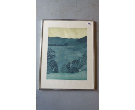 A John Brunsdon etching of Windermere 68/150, signed and numbered by the artist. Frame size 80cm x 61cm. Christies blindstamp