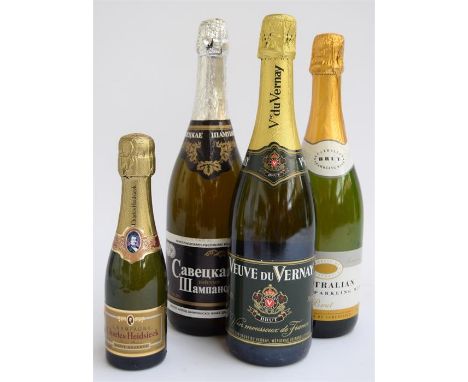 Veuve du Vernay Brut Champagne, 75cl; Charles Heidsieck Brut Reserve, 18.7cl; Australian Sparkiling Wine, 75cl and a curious 