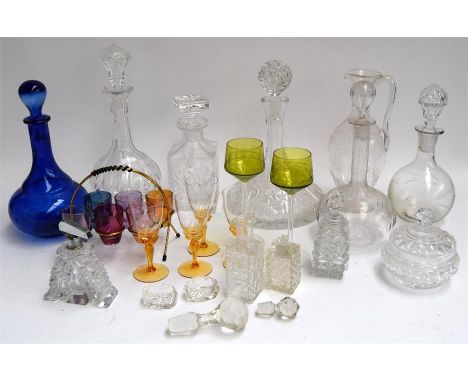 A mixed box of cut glass decanters to include a ship's decanter