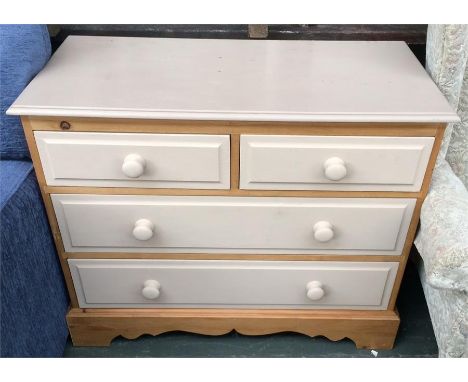 A small pine chest of two short drawers over two long, the drawers and top painted a light grey, 42x91x75.5
