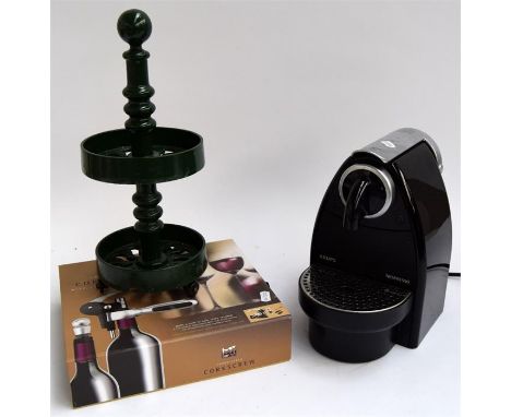 A Krups Nespresso coffee machine, together with a Victor enamel two tier spice rack and a Connoisseur corkscrew with stopper 