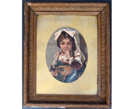 A coloured lithograph of Spanish girl, in gilt oval mount