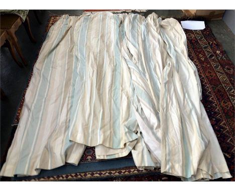 Two pairs of Laura Ashley Home striped cotton curtains in pale blue and beige