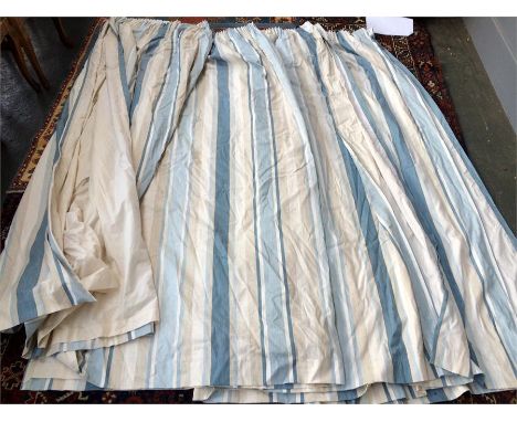 Two pairs of Laura Ashley Home striped cotton curtains in dark blue and beige