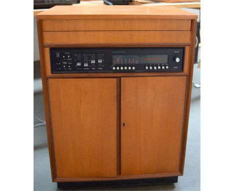 A Garrard SP25 Mk IV record player and Dynatron solid state stereophonic tuner amplifier in teak cabinet with cupboard below