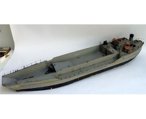A model USS LCT 43 landing craft tank, as built by Kansas City Structural Steel Co., 27cm wide x 122cm long