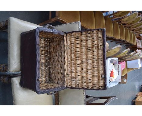 A wicker picnic hamper with fitted canvas cover, 35x52x28cmH