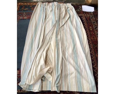 A pair of Laura Ashley Home striped cotton curtains in pale blue and beige