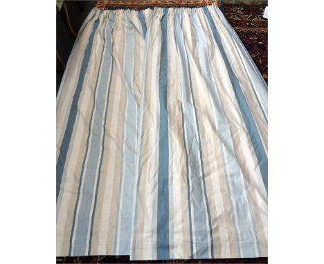 A pair of Laura Ashley Home striped cotton curtains in dark blue and beige