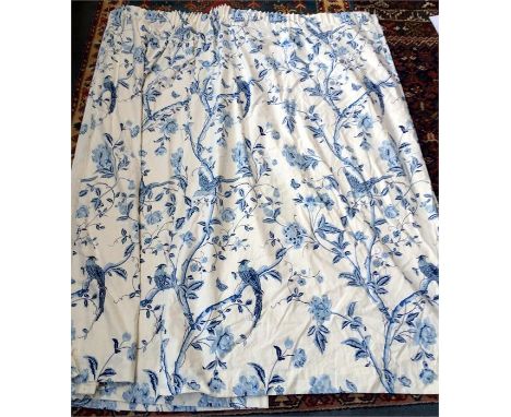 A pair of Laura Ashley Home cotton curtains with birds of paradise and foliate decoration