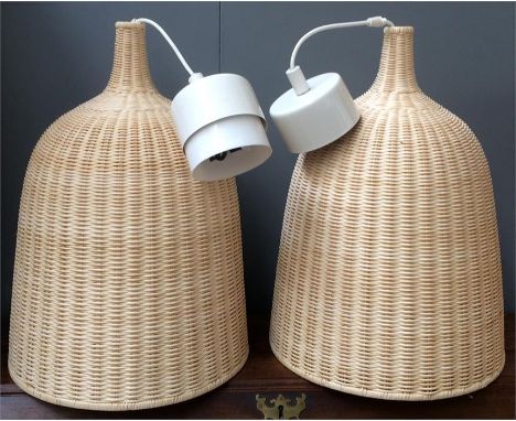 A pair of wicker beehive light shades, 55cmH