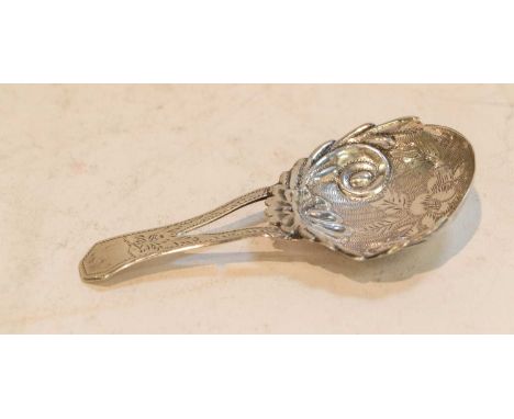 A George IV Silver Caddy-Spoon, by Ledsam and Vale, Birmingham, 1824, the bifurcated handle engraved with foliage, the bowl s