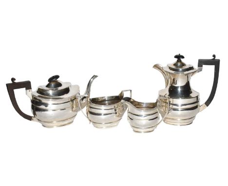 A Four-Piece George V Silver Tea-Service, by S. Blanckensee and Son Ltd., Birmingham, 1923, each piece oval and with reeded r